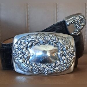 Brighton Vintage Floral Belt Black Croc Leather One Size (Fits 30–33)